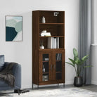 Hoge kast van bewerkt hout met metalen poten voor een moderne uitstraling - bruin eikenkleur / 1 / 2 glazen deuren