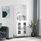 Hoge kast van bewerkt hout met metalen poten voor een moderne uitstraling - Wit / 1 / 2 glazen deuren - Dressoirs &