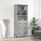 Hoge kast van bewerkt hout met metalen poten voor een moderne uitstraling - Betongrijs / 1 / 3 lades - Dressoirs &