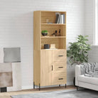Hoge kast van bewerkt hout met metalen poten voor een moderne uitstraling - Sonoma eiken / 1 / 1 deur 3 lades