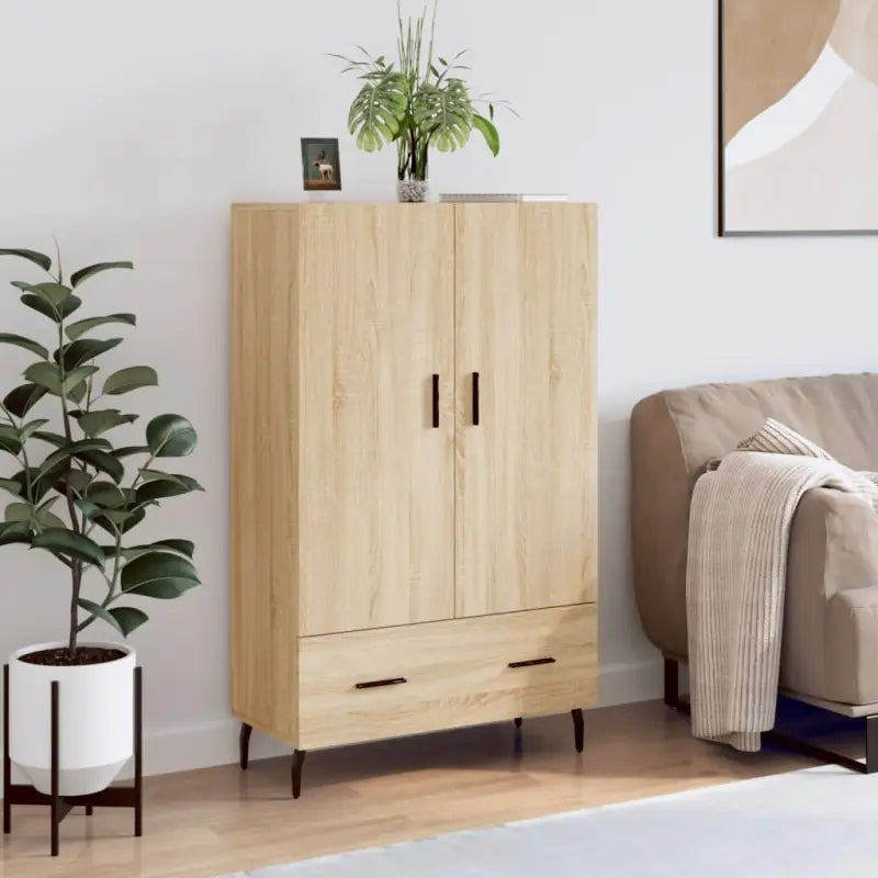 Hoge kast van bewerkt hout met metalen poten voor een moderne look - Sonoma eiken / 1 - Dressoirs & buffetkasten