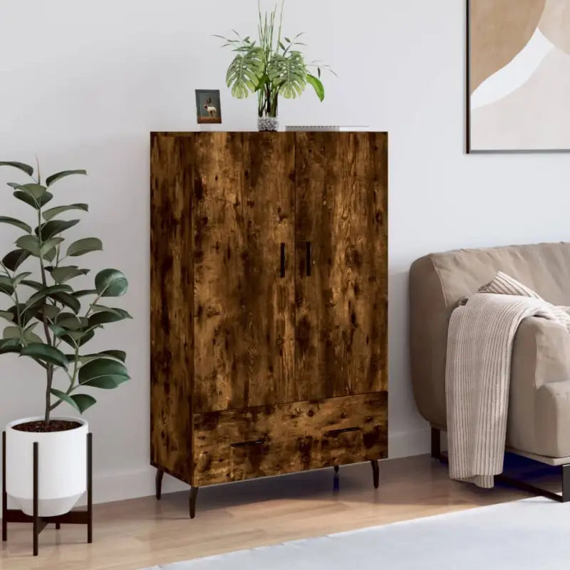 Hoge kast van bewerkt hout met metalen poten voor een moderne look - Gerookt eiken / 1 - Dressoirs & buffetkasten