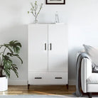 Hoge kast van bewerkt hout met metalen poten voor moderne stijl - Hoogglans wit / 1 - Dressoirs & buffetkasten