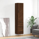Hoge kast van bewerkt hout met moderne charme en duurzaamheid - bruin eikenkleur / 1 / 3 lades - Dressoirs &