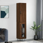 Hoge kast van bewerkt hout met moderne charme en duurzaamheid - bruin eikenkleur / 1 / 1 glazen deur - Dressoirs &