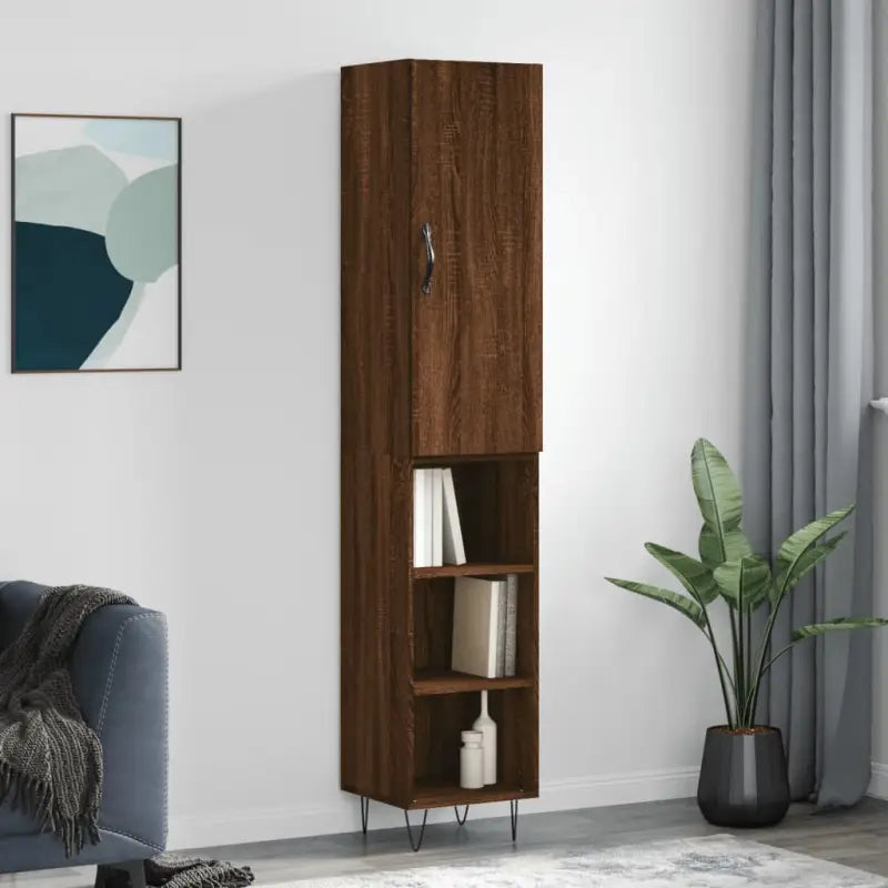 Hoge kast van bewerkt hout met moderne charme en duurzaamheid - bruin eikenkleur / 1 / 3 schappen - Dressoirs &