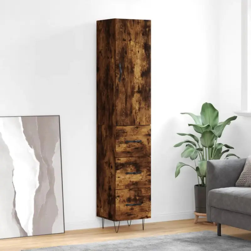 Hoge kast van bewerkt hout met moderne charme en duurzaamheid - Gerookt eiken / 1 / 3 lades - Dressoirs & buffetkasten