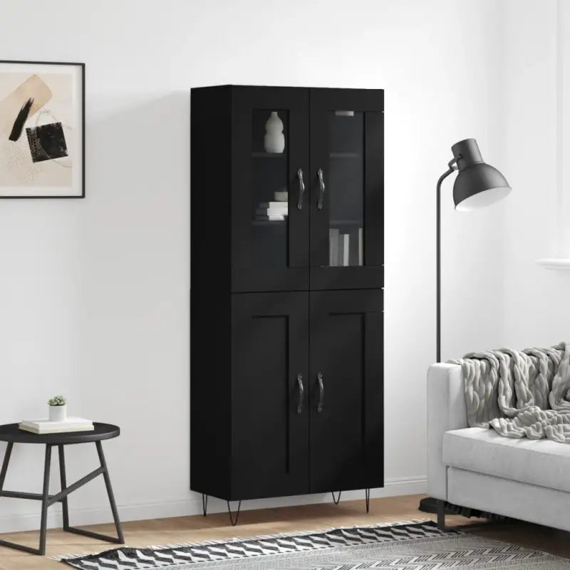 Hoge kast van bewerkt hout met stijlvolle en duurzame charme - Zwart / 1 / 2 houten deuren - Dressoirs & buffetkasten