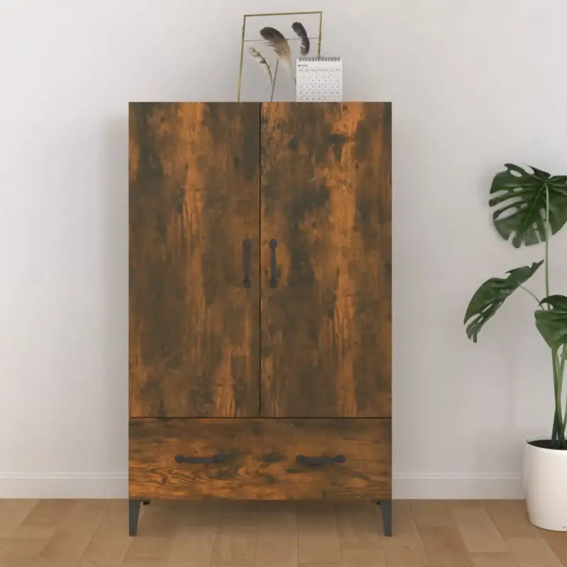 Hoge kast van bewerkt hout met stijlvolle en stabiele uitstraling - Gerookt eiken / 1 - Dressoirs & buffetkasten