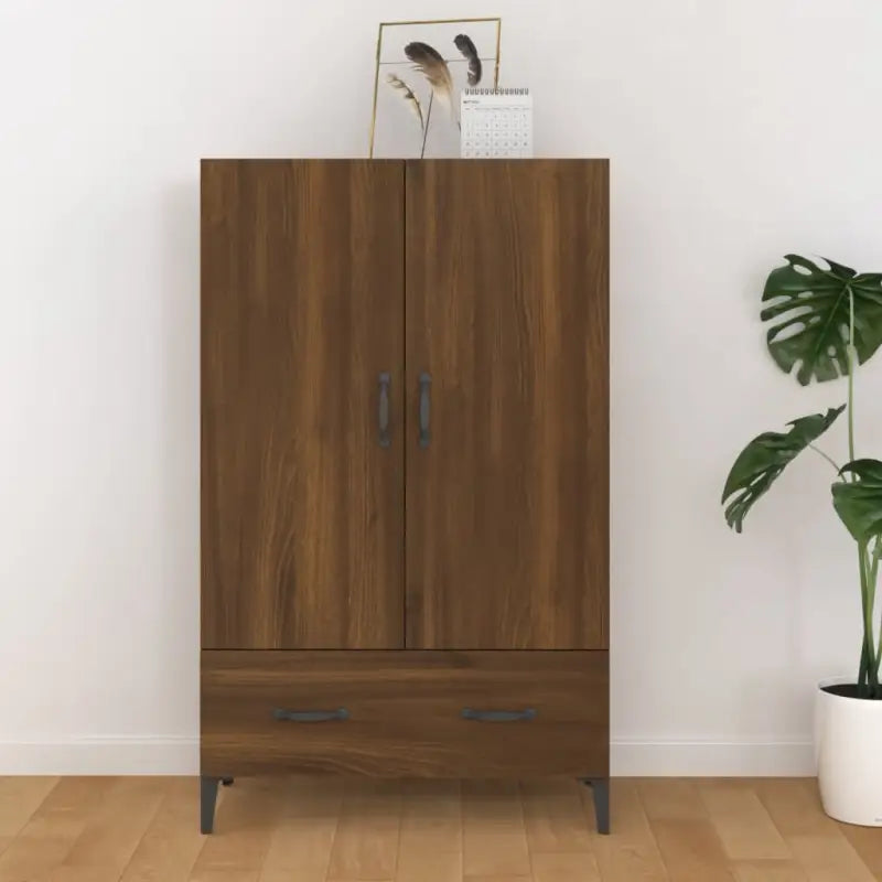 Hoge kast van bewerkt hout met stijlvolle en stabiele uitstraling - bruin eikenkleur / 1 - Dressoirs & buffetkasten