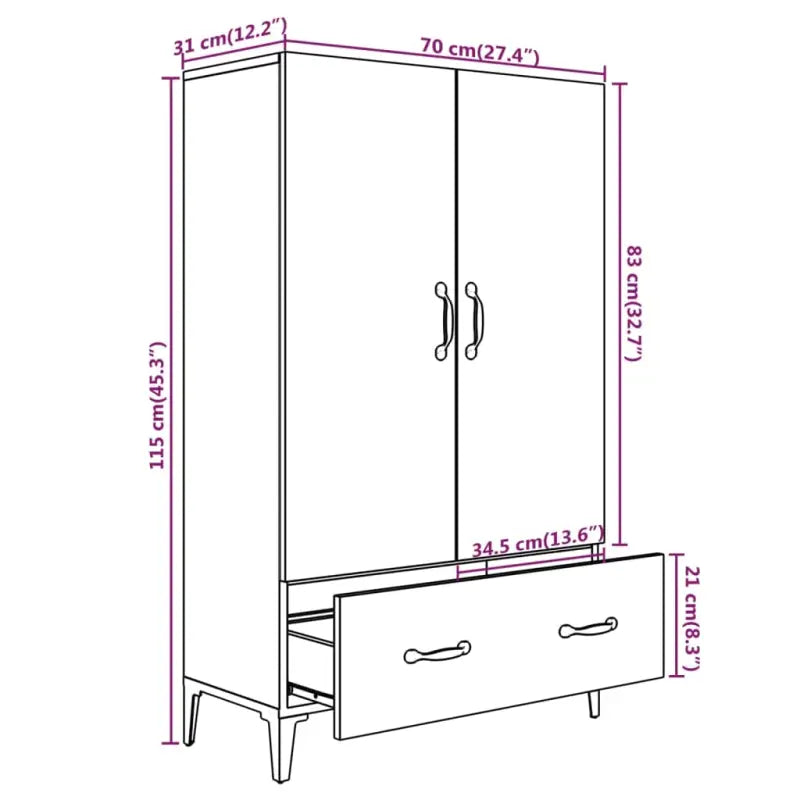 Hoge kast van bewerkt hout met stijlvolle en stabiele uitstraling - Dressoirs & buffetkasten