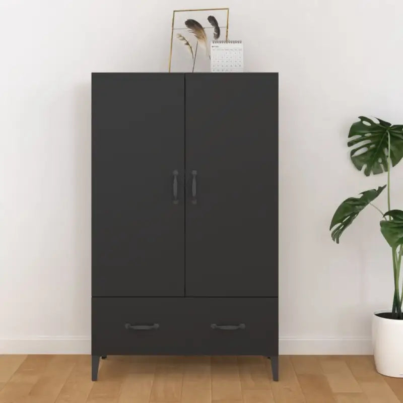 Hoge kast van bewerkt hout met stijlvolle en stabiele uitstraling - Zwart / 1 - Dressoirs & buffetkasten