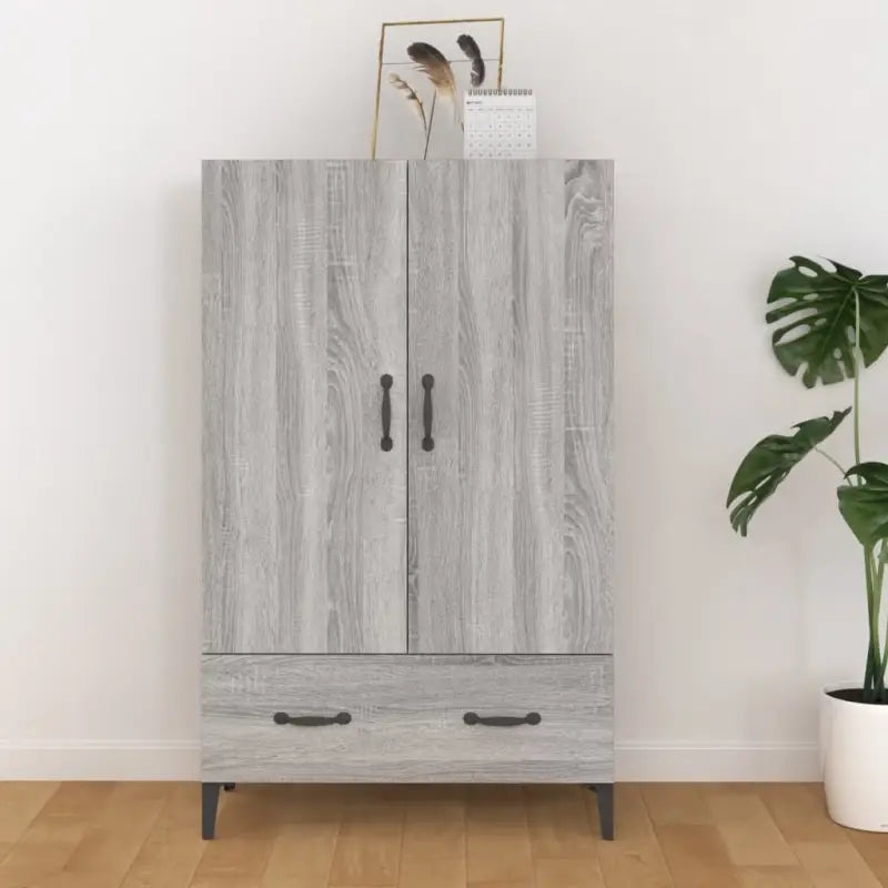 Hoge kast van bewerkt hout met stijlvolle en stabiele uitstraling - Grijs sonoma / 1 - Dressoirs & buffetkasten