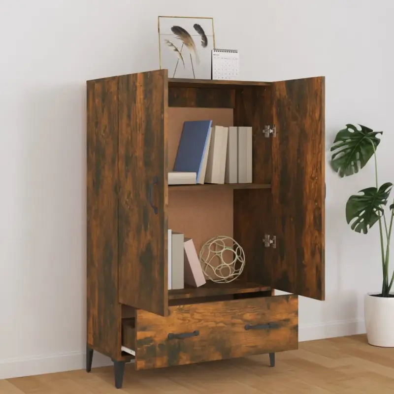 Hoge kast van bewerkt hout met stijlvolle en stabiele uitstraling - Dressoirs & buffetkasten