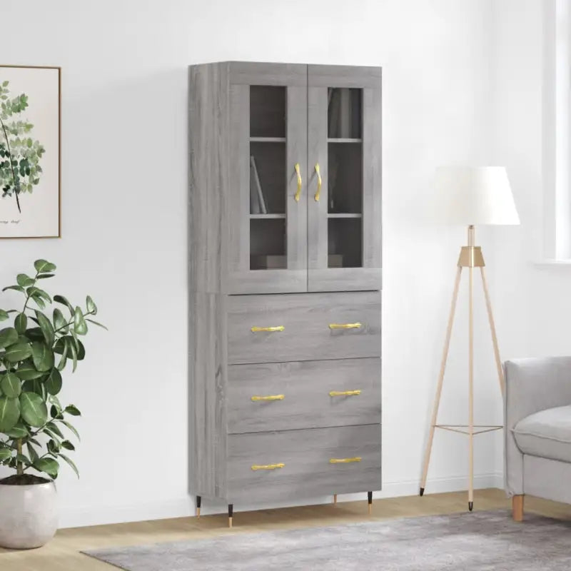 Hoge kast van bewerkt hout met unieke charme en duurzame kwaliteit - Grijs sonoma / 1 / 3 lades - Dressoirs &