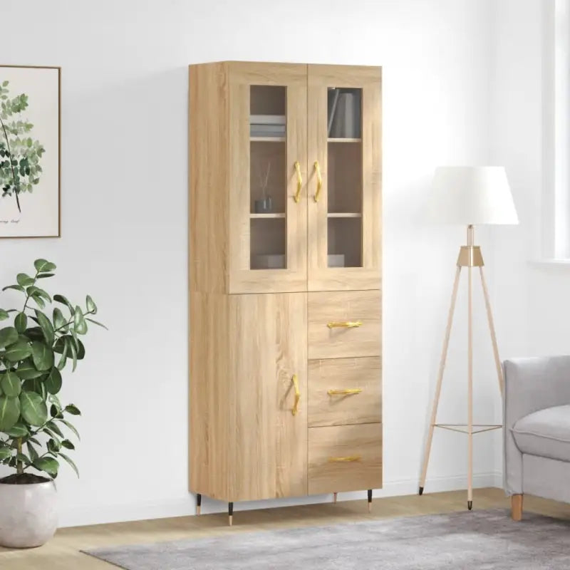 Hoge kast van bewerkt hout met unieke charme en duurzame kwaliteit - Sonoma eiken / 1 / 1 deur 3 lades - Dressoirs &
