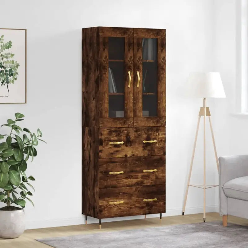 Hoge kast van bewerkt hout met unieke charme en duurzame kwaliteit - Gerookt eiken / 1 / 3 lades - Dressoirs &
