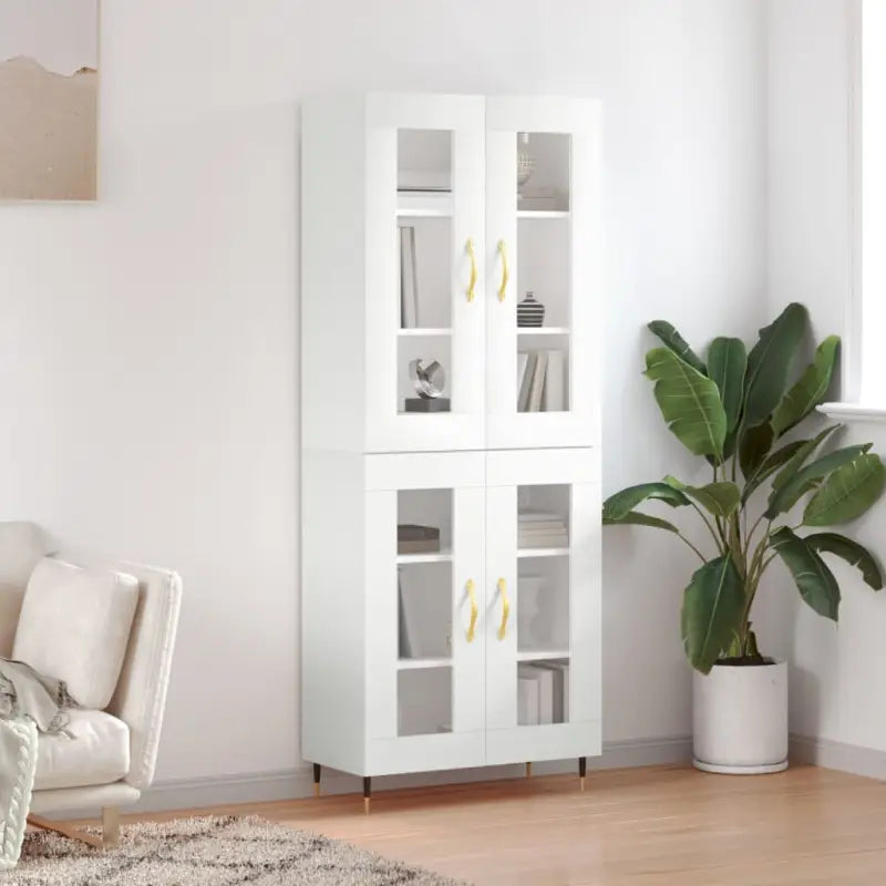 Hoge kast van bewerkt hout met unieke charme en duurzame kwaliteit - Wit / 1 / 2 glazen deuren - Dressoirs &