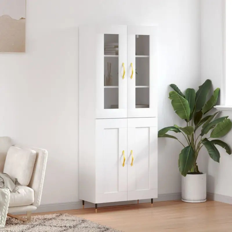 Hoge kast van bewerkt hout met unieke charme en duurzame kwaliteit - Wit / 1 / 2 houten deuren - Dressoirs &