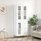 Hoge kast van bewerkt hout met unieke charme en duurzame kwaliteit - Wit / 1 / 1 glazen deur 3 lades - Dressoirs &