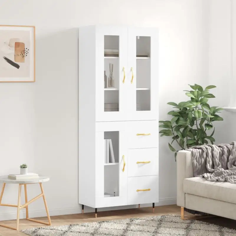 Hoge kast van bewerkt hout met unieke charme en duurzame kwaliteit - Wit / 1 / 1 glazen deur 3 lades - Dressoirs &