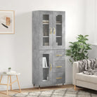 Hoge kast van bewerkt hout met unieke charme en duurzame kwaliteit - Betongrijs / 1 / 1 glazen deur 3 lades - Dressoirs