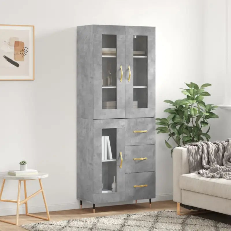 Hoge kast van bewerkt hout met unieke charme en duurzame kwaliteit - Betongrijs / 1 / 1 glazen deur 3 lades - Dressoirs