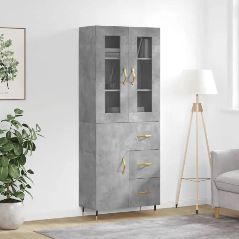 Hoge kast van bewerkt hout met unieke charme en duurzame kwaliteit - Betongrijs / 1 / 1 deur 3 lades - Dressoirs &