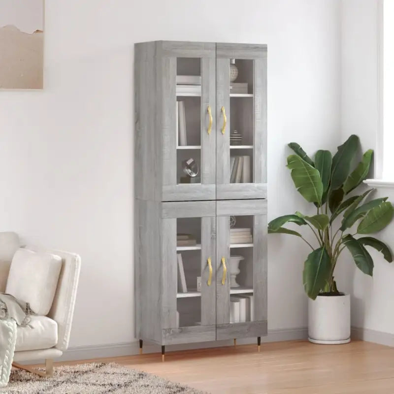 Hoge kast van bewerkt hout met unieke charme en duurzame kwaliteit - Grijs sonoma / 1 / 2 glazen deuren - Dressoirs &
