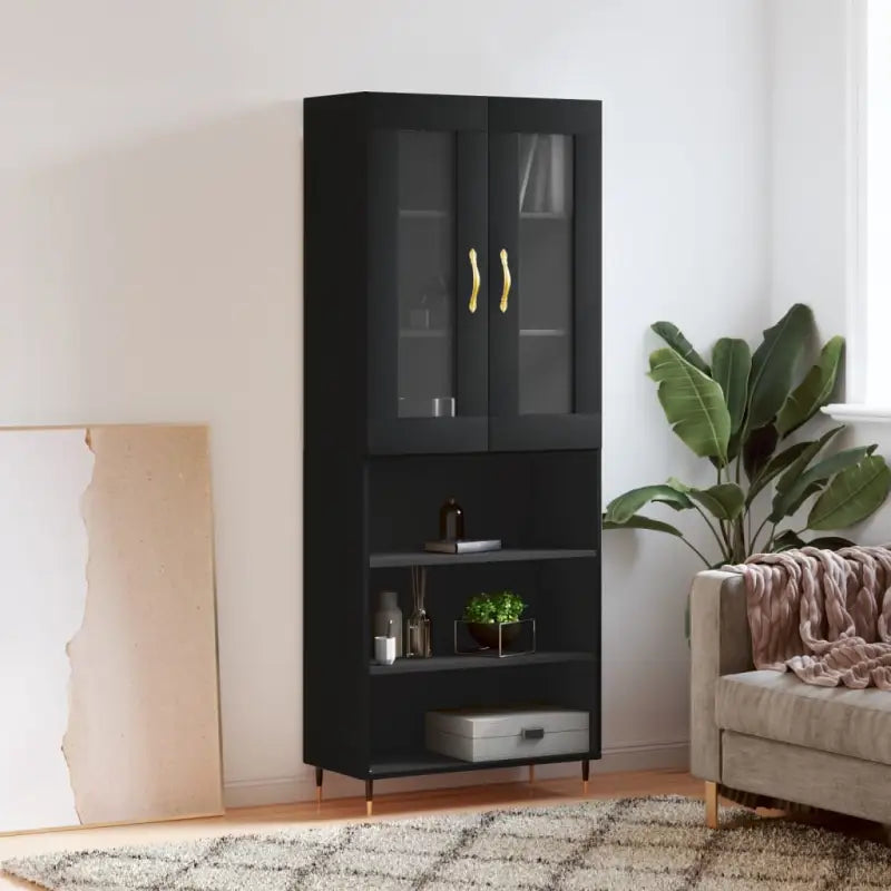 Hoge kast van bewerkt hout met unieke charme en duurzame kwaliteit - Zwart / 1 / 3 schappen - Dressoirs & buffetkasten