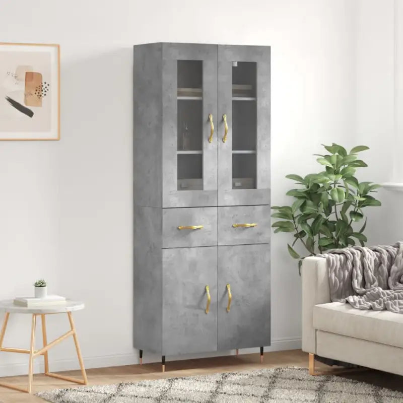 Hoge kast van bewerkt hout met unieke charme en duurzame kwaliteit - Betongrijs / 1 / 2 deuren 2 lades - Dressoirs &