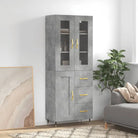 Hoge kast van bewerkt hout met unieke charme en duurzame kwaliteit - Betongrijs / 1 / 1 houten deur 3 lades - Dressoirs