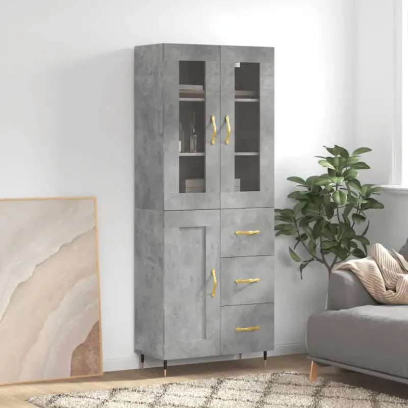 Hoge kast van bewerkt hout met unieke charme en duurzame kwaliteit - Betongrijs / 1 / 1 houten deur 3 lades - Dressoirs