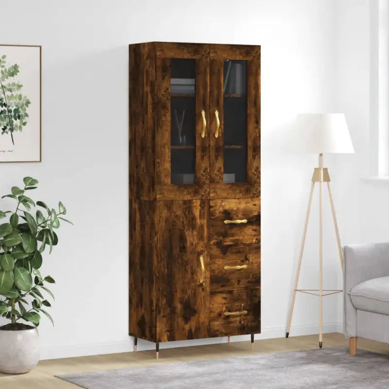 Hoge kast van bewerkt hout met unieke charme en duurzame kwaliteit - Gerookt eiken / 1 / 1 deur 3 lades - Dressoirs &