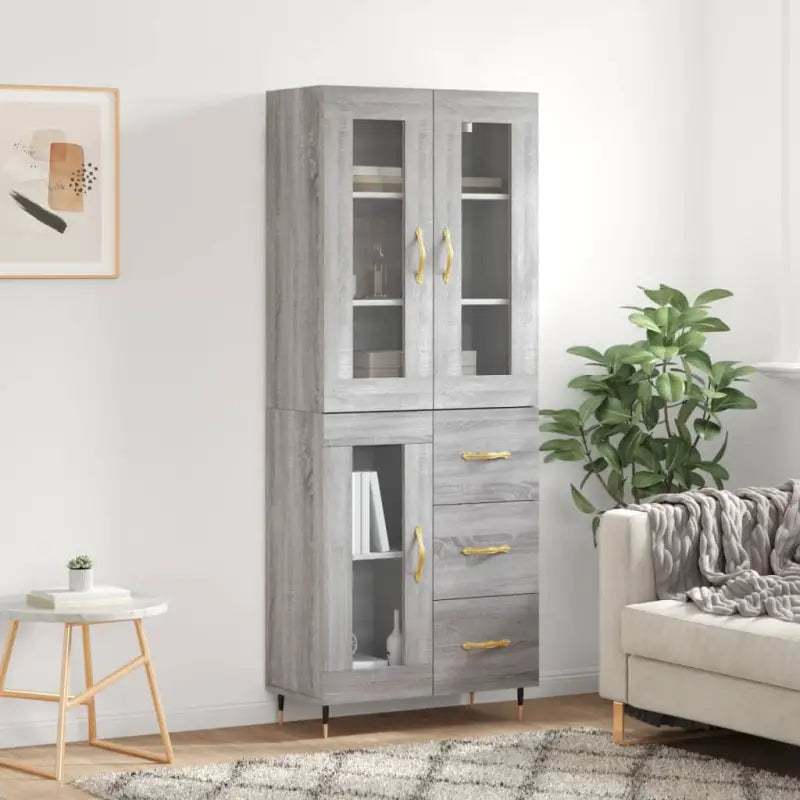 Hoge kast van bewerkt hout met unieke charme en duurzame kwaliteit - Grijs sonoma / 1 / 1 glazen deur 3 lades