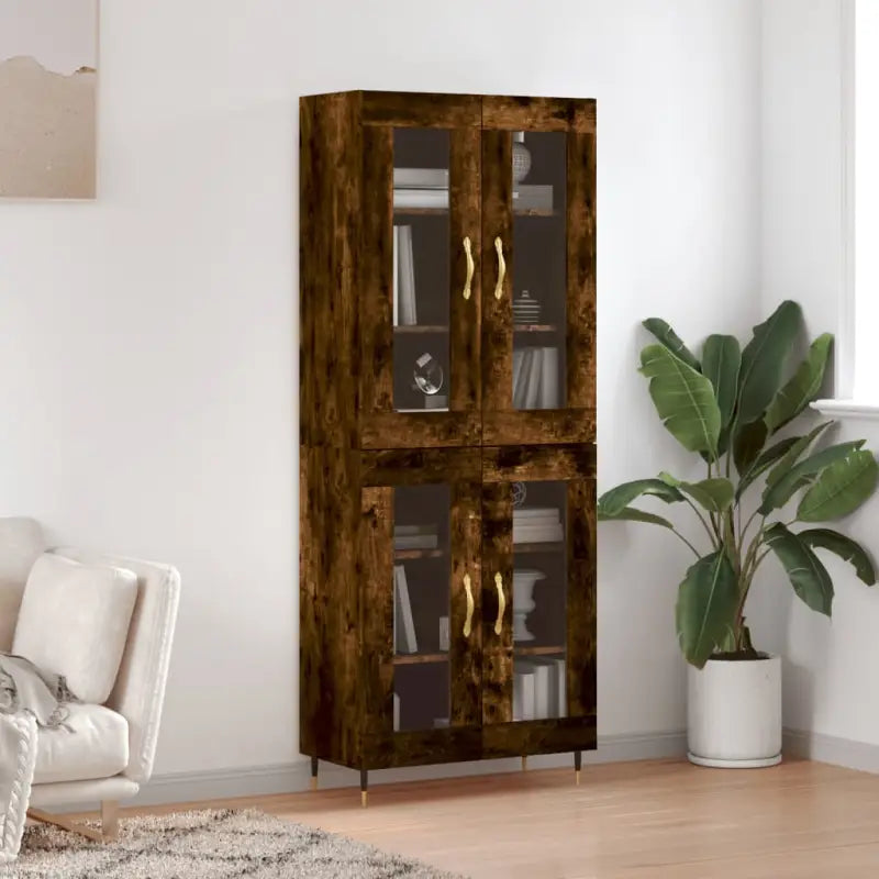 Hoge kast van bewerkt hout met unieke charme en duurzame kwaliteit - Gerookt eiken / 1 / 2 glazen deuren - Dressoirs &