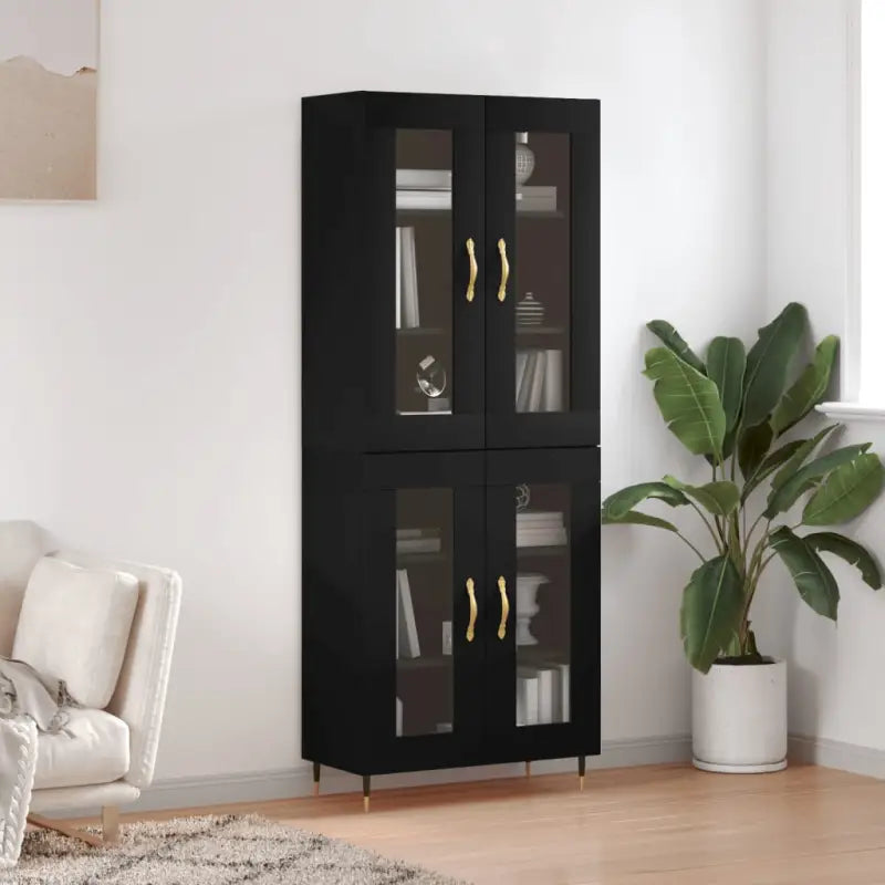 Hoge kast van bewerkt hout met unieke charme en duurzame kwaliteit - Zwart / 1 / 2 glazen deuren - Dressoirs &