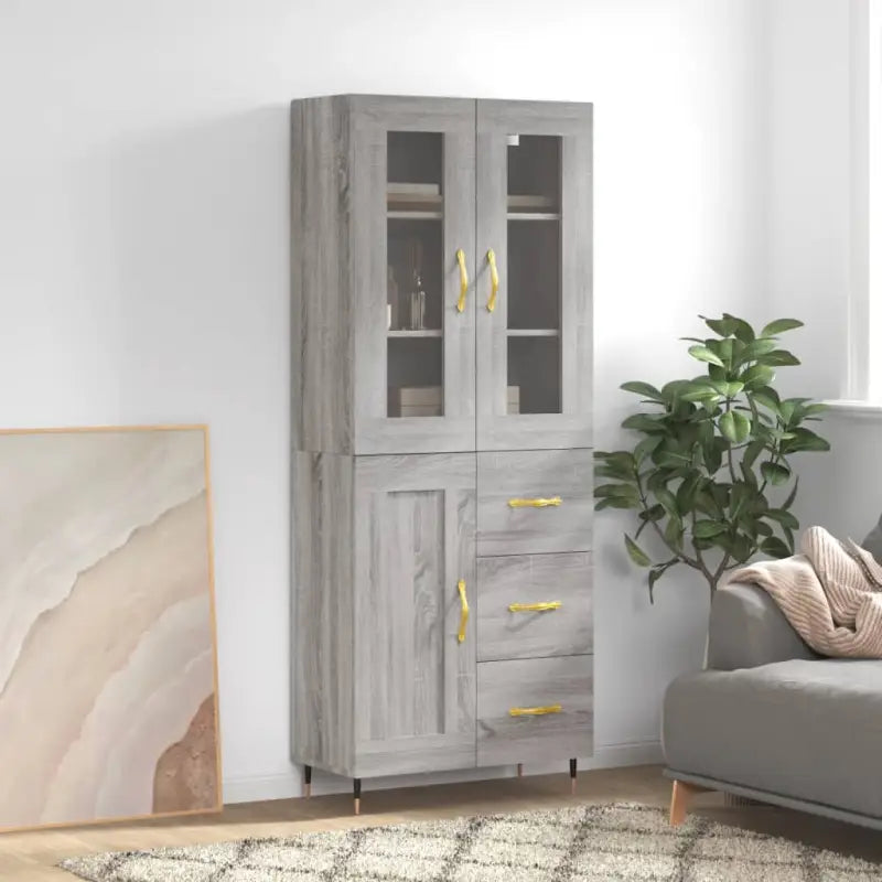 Hoge kast van bewerkt hout met unieke charme en duurzame kwaliteit - Grijs sonoma / 1 / 1 houten deur 3 lades