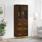 Hoge kast van bewerkt hout met unieke charme en duurzame kwaliteit - bruin eikenkleur / 1 / 3 lades - Dressoirs &