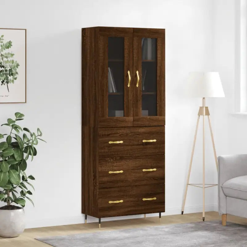 Hoge kast van bewerkt hout met unieke charme en duurzame kwaliteit - bruin eikenkleur / 1 / 3 lades - Dressoirs &