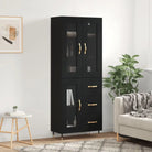Hoge kast van bewerkt hout met unieke charme en duurzame kwaliteit - Zwart / 1 / 1 glazen deur 3 lades - Dressoirs &