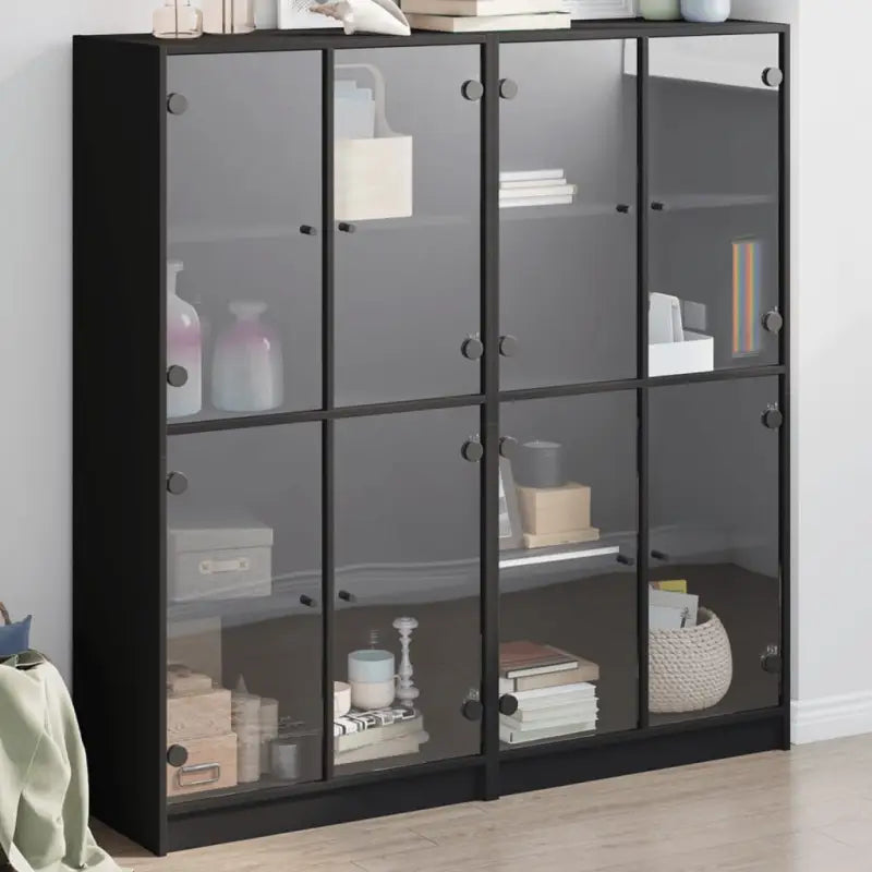 Hoge kast van bewerkt hout voor boeken en moderne interieurstijl - Zwart / 1 / 136 cm - Dressoirs & buffetkasten