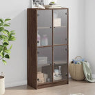 Hoge kast van bewerkt hout voor boeken en moderne interieurstijl - bruin eikenkleur / 1 / 68 cm - Dressoirs &