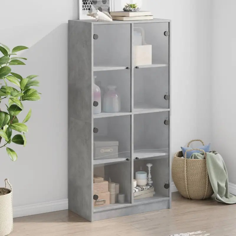 Hoge kast van bewerkt hout voor boeken en moderne interieurstijl - Betongrijs / 1 / 68 cm - Dressoirs & buffetkasten