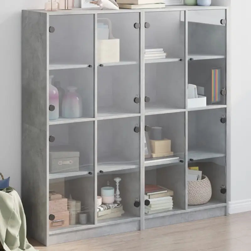 Hoge kast van bewerkt hout voor boeken en moderne interieurstijl - Betongrijs / 1 / 136 cm - Dressoirs & buffetkasten