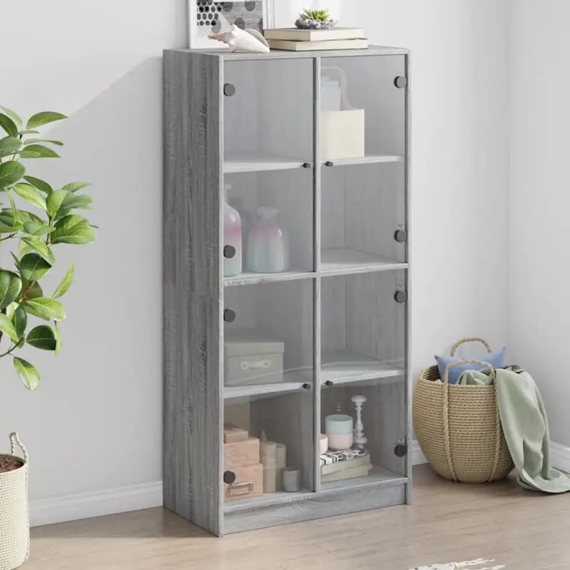 Hoge kast van bewerkt hout voor boeken en moderne interieurstijl - Grijs sonoma / 1 / 68 cm - Dressoirs & buffetkasten