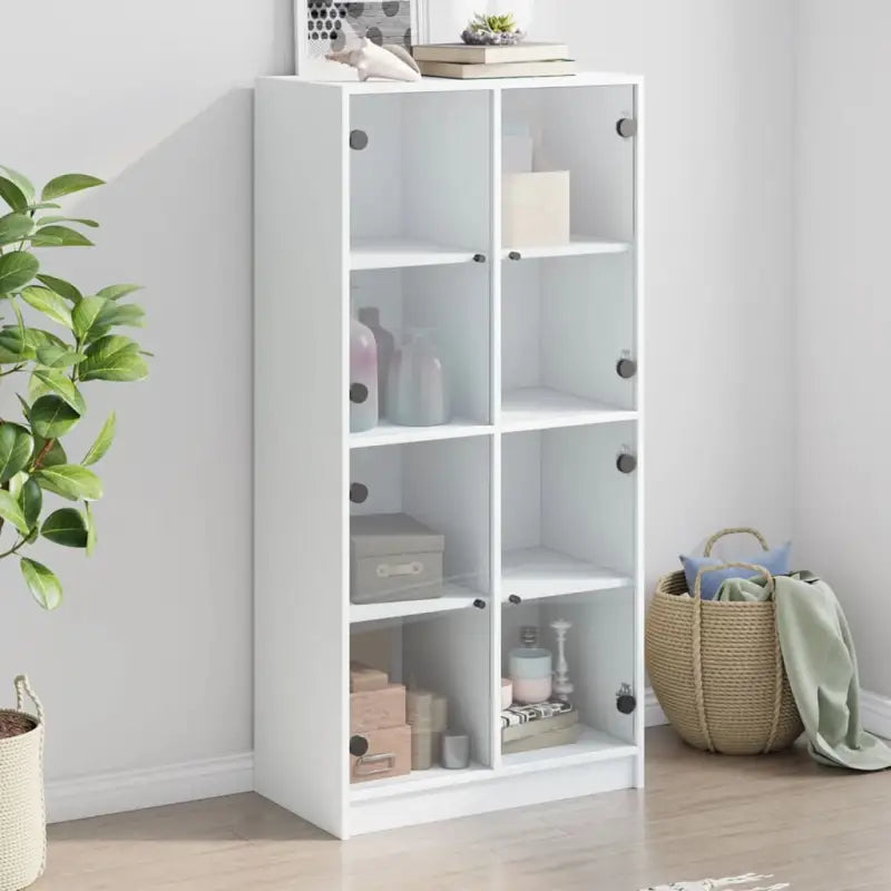 Hoge kast van bewerkt hout voor boeken en moderne interieurstijl - Wit / 1 / 68 cm - Dressoirs & buffetkasten
