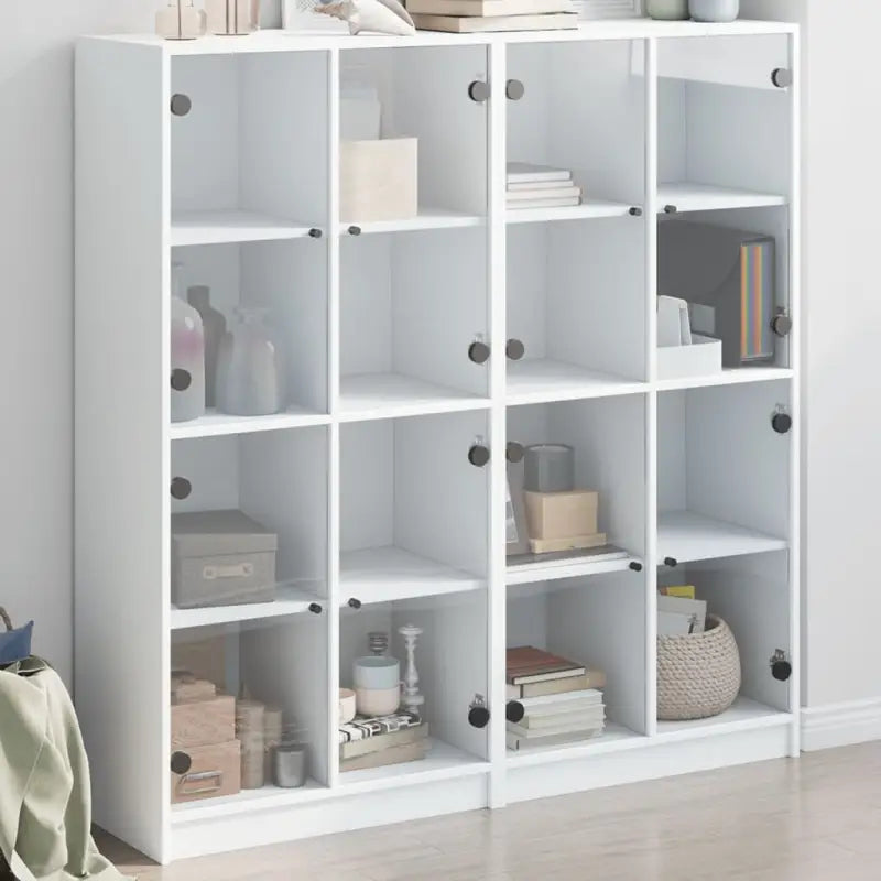 Hoge kast van bewerkt hout voor boeken en moderne interieurstijl - Wit / 1 / 136 cm - Dressoirs & buffetkasten