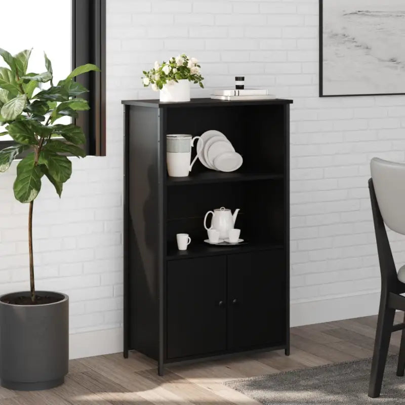 Hoge kast van bewerkt hout voor een moderne en duurzame uitstraling - Zwart / 62 x 32 x 103.5 cm / 1 - Dressoirs &