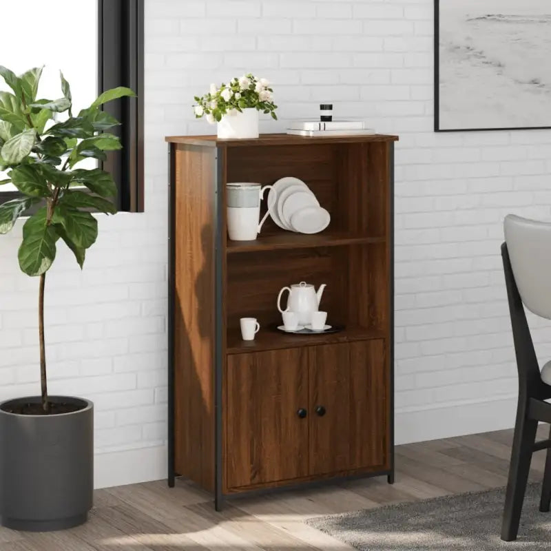 Hoge kast van bewerkt hout voor een moderne en duurzame uitstraling - bruin eikenkleur / 62 x 32 x 103.5 cm / 1